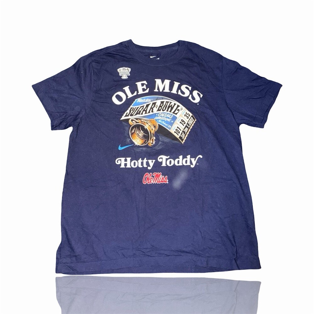 Nike Ole Miss Rebels Sugar Bowl Hotty Toddy Graphic T-Shirt Mens XL Navy
